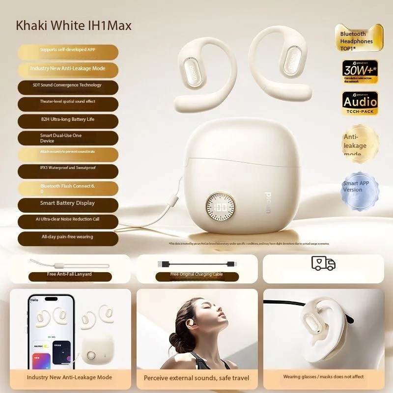 Pincun H1 Max Bluetooth Earphones, Bone Conduction, Over-Ear, Wireless, Open-Ear