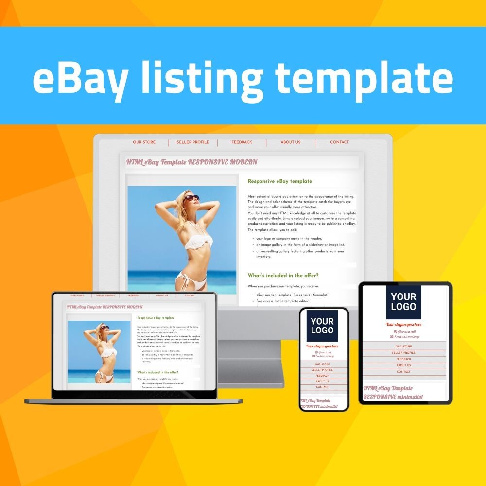 HTML eBay Template RESPONSIVE Elegant + Editor