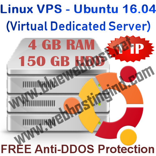 Linux VPS – Ubuntu 16.04 (Virtual Dedicated Server) 4GB RAM + 150GB HDD