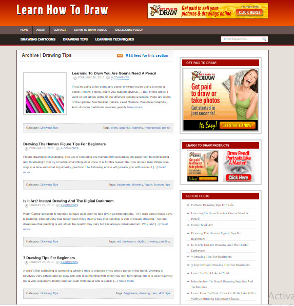 Learn-To-Draw-Blog-Ready Made Affiliate Website- Free Hosting/ Setup