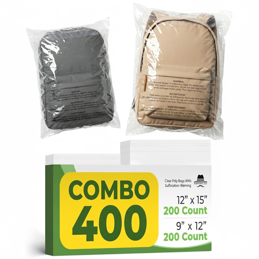 400 Count Clear Poly Bags Combo Pack 9×12 & 12×15 Self-Seal Shipping Storage
