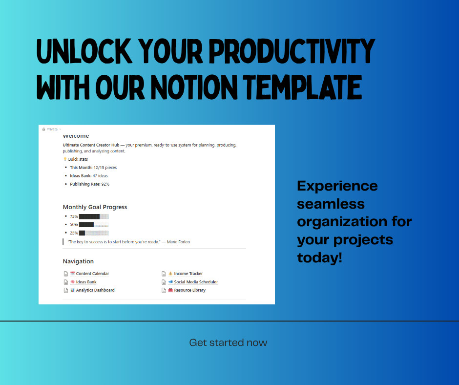 Content Creator Hub Notion Template – All-in-One Dashboard – Digital Download