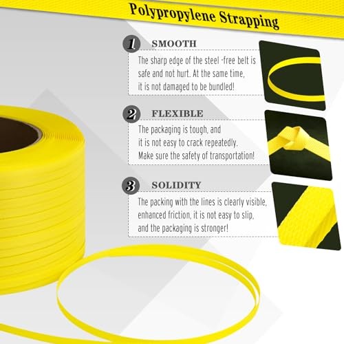 Poly Strapping Roll 1/2″ x 3280′ Yellow Packaging Banding 300lb Break Strength