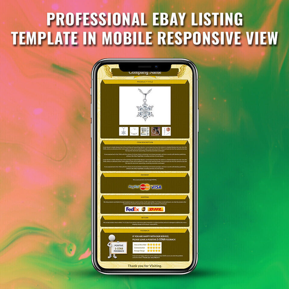 Professional eBay Mobile Responsive eBay Listing Template Auction Template