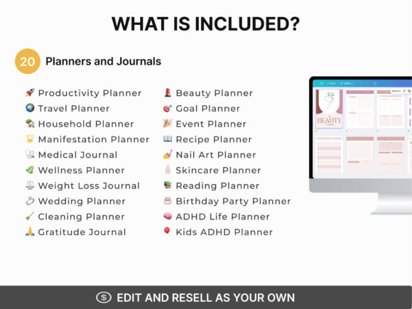 20 Editable Canva Planner Templates: PLR Journal Bundle (Digital Download)