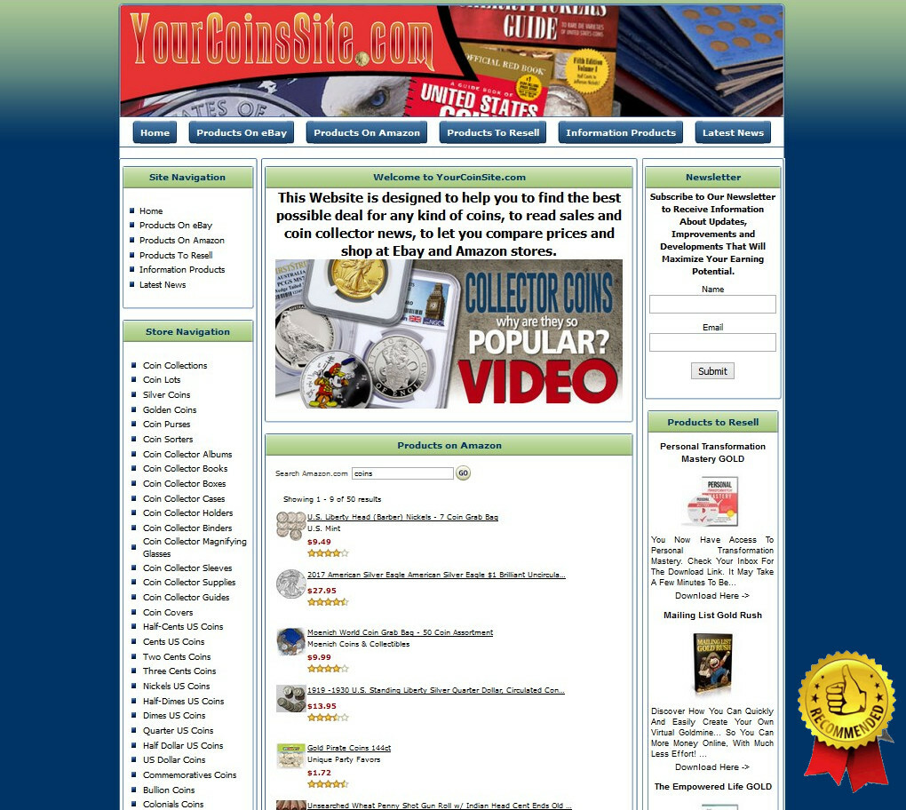 COINS MONEY MAKING STORE Affiliate Website+Amazon+Google+Dropship