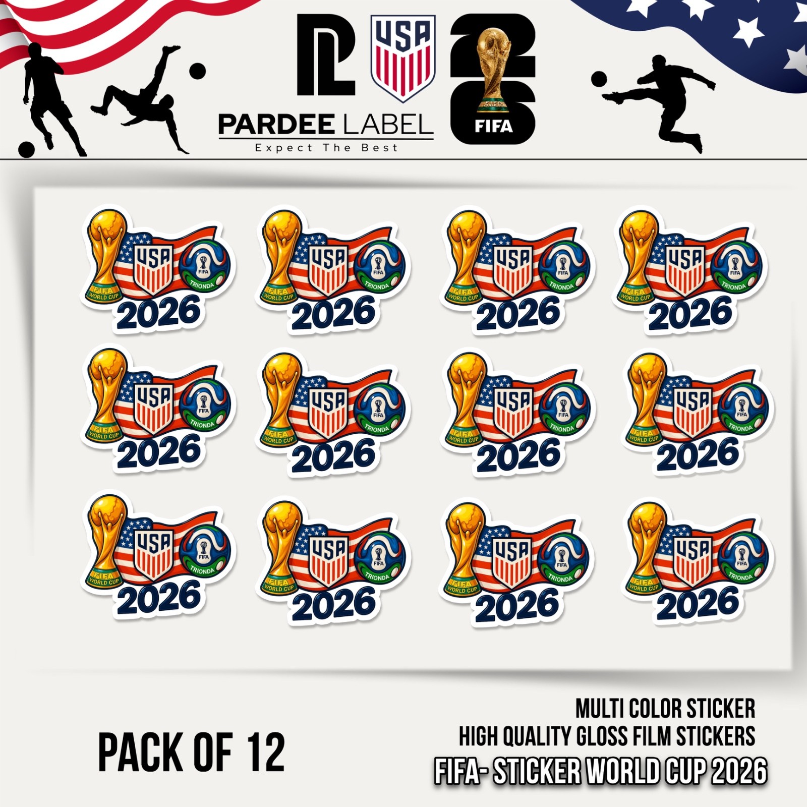 FIFA World Cup 2026 USA Stickers – Pack of 12 | High Quality Gloss Vinyl | 1.5”