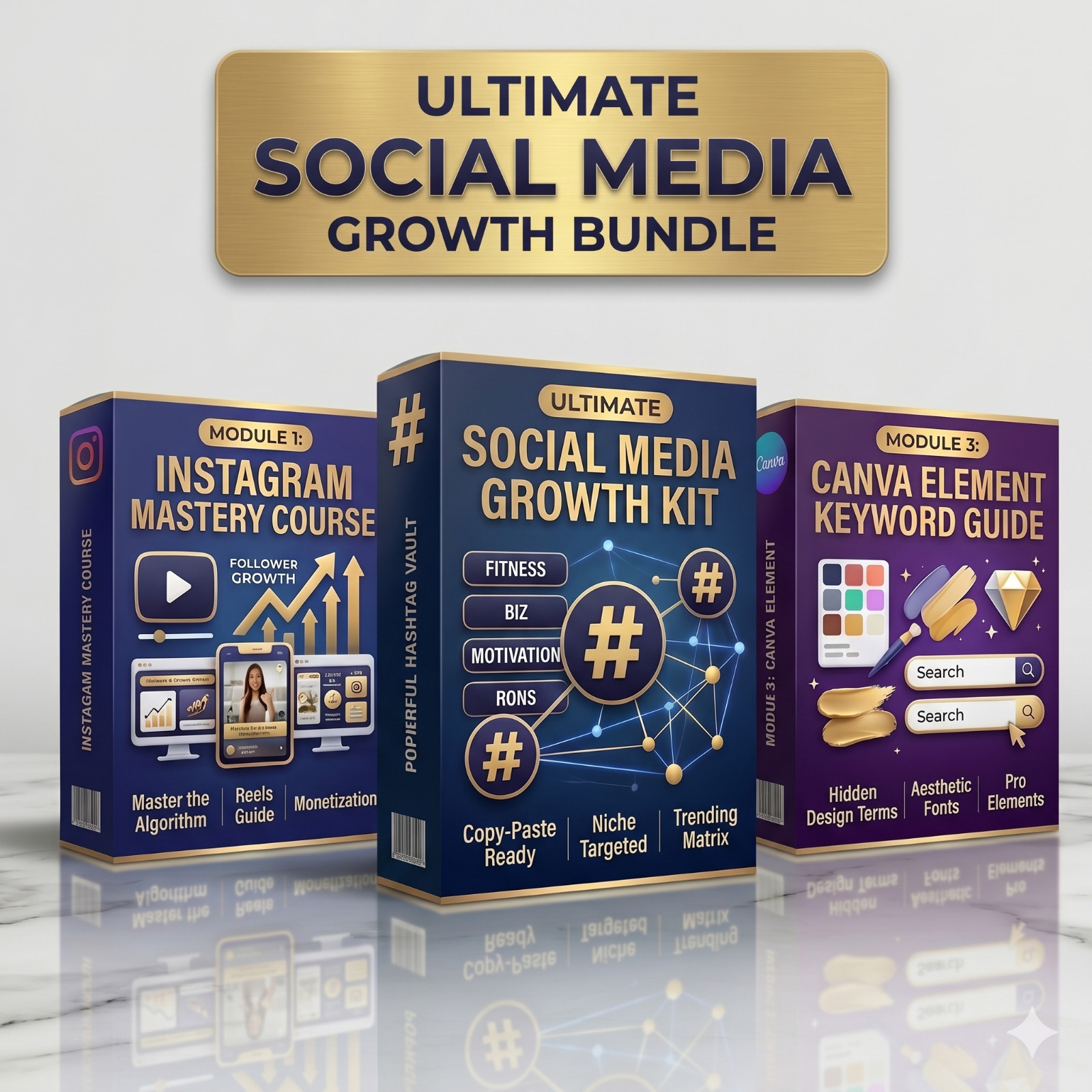 Complete Social Media Growth Kit | Instagram Mastery + Canva Guide & Hashtags