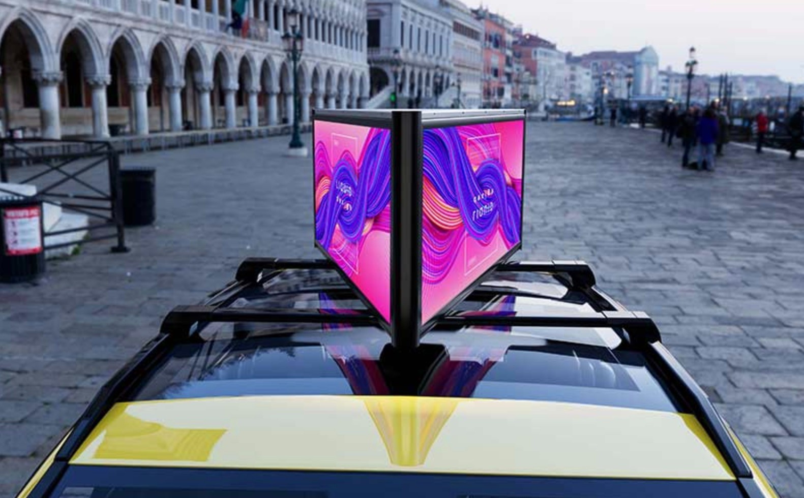 Taxi LED smart screen. Advertising. Taxi solution. Business.