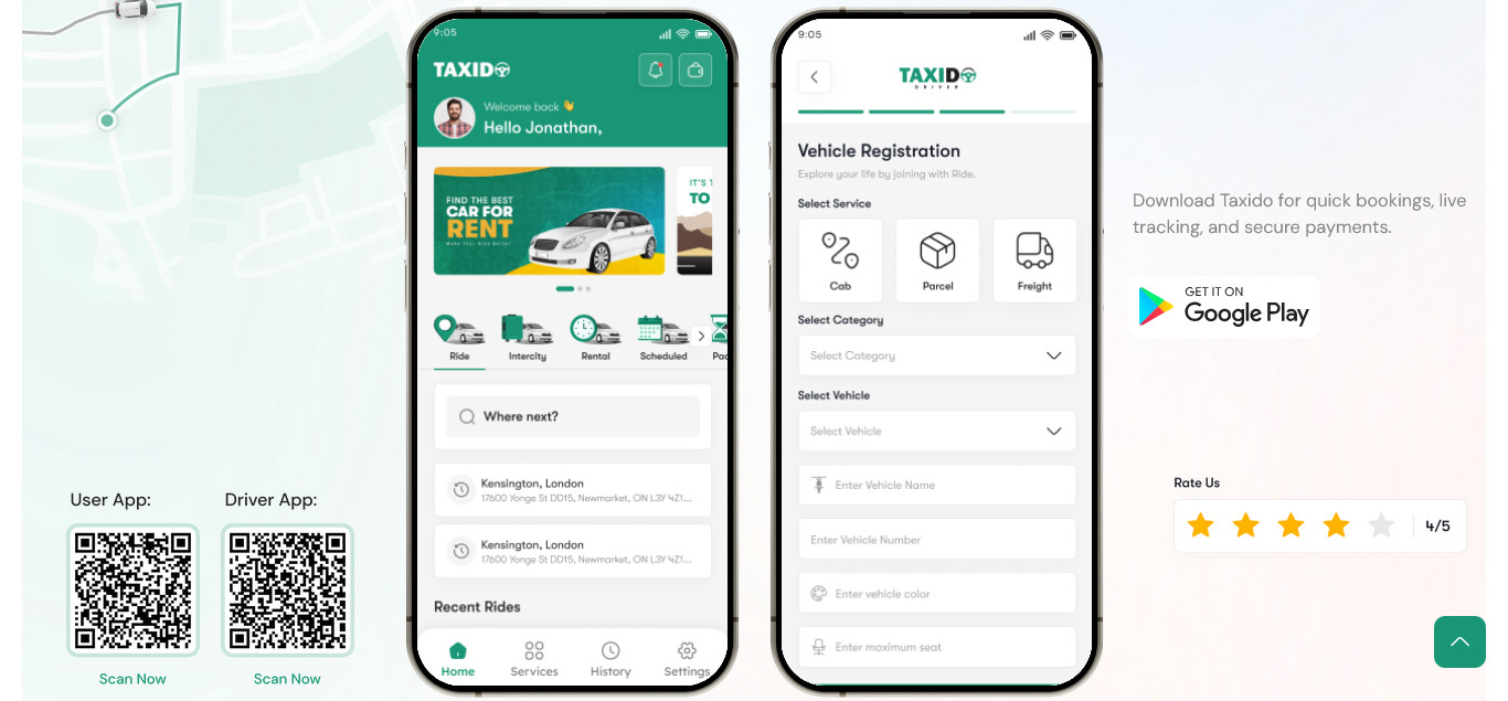 Cabido Taxi Booking & Parcel Delivery App | React Native Android + iOS | Laravel