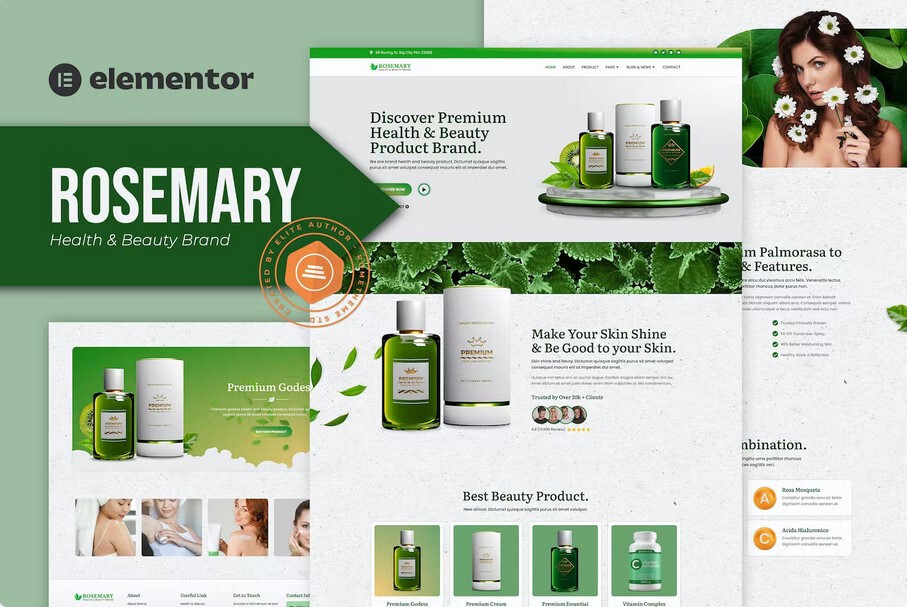 Beautiful & Stunning Health & Beauty Brand Elementor Template Kit ⭐GPL⭐ Rosemary