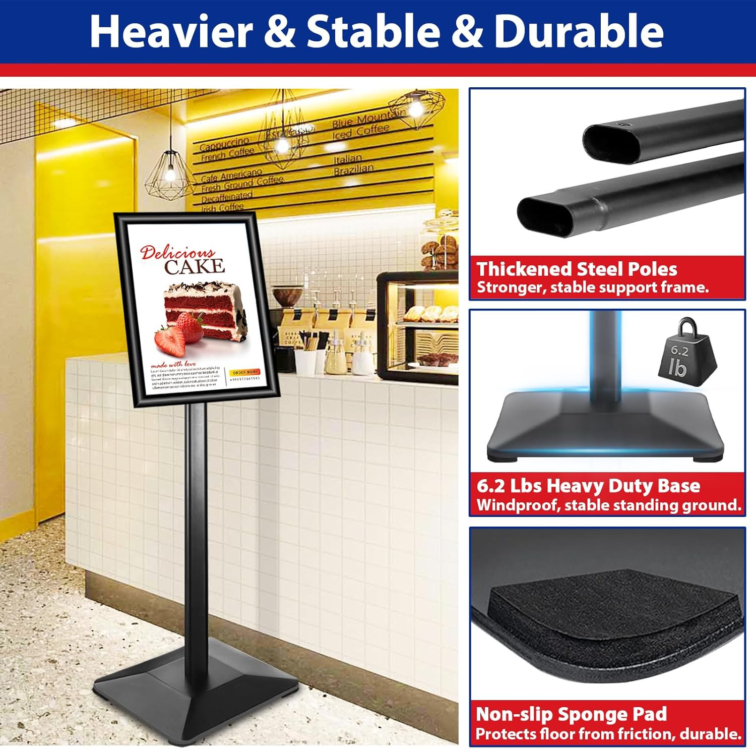 Business & Store Sign Holders 8.5X11Inch 3Pack Adjustable Floor Standing Sign Ho