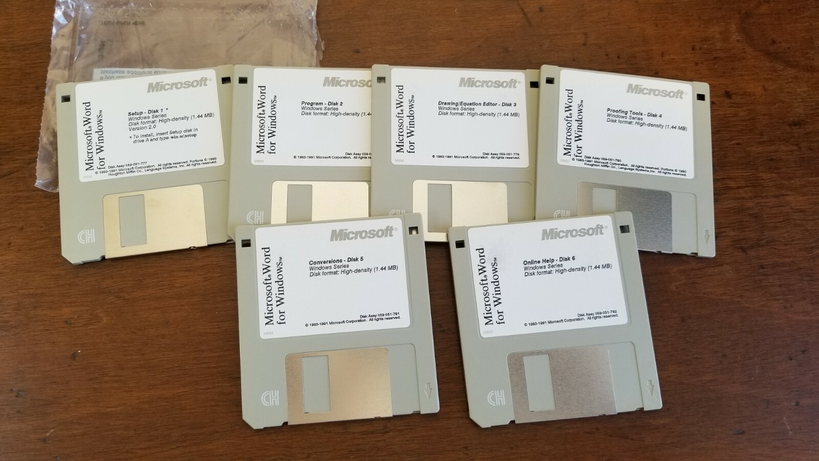 Microsoft Word for Windows HD 3.5″ floppy diskettes (6 discs) Vintage 1991