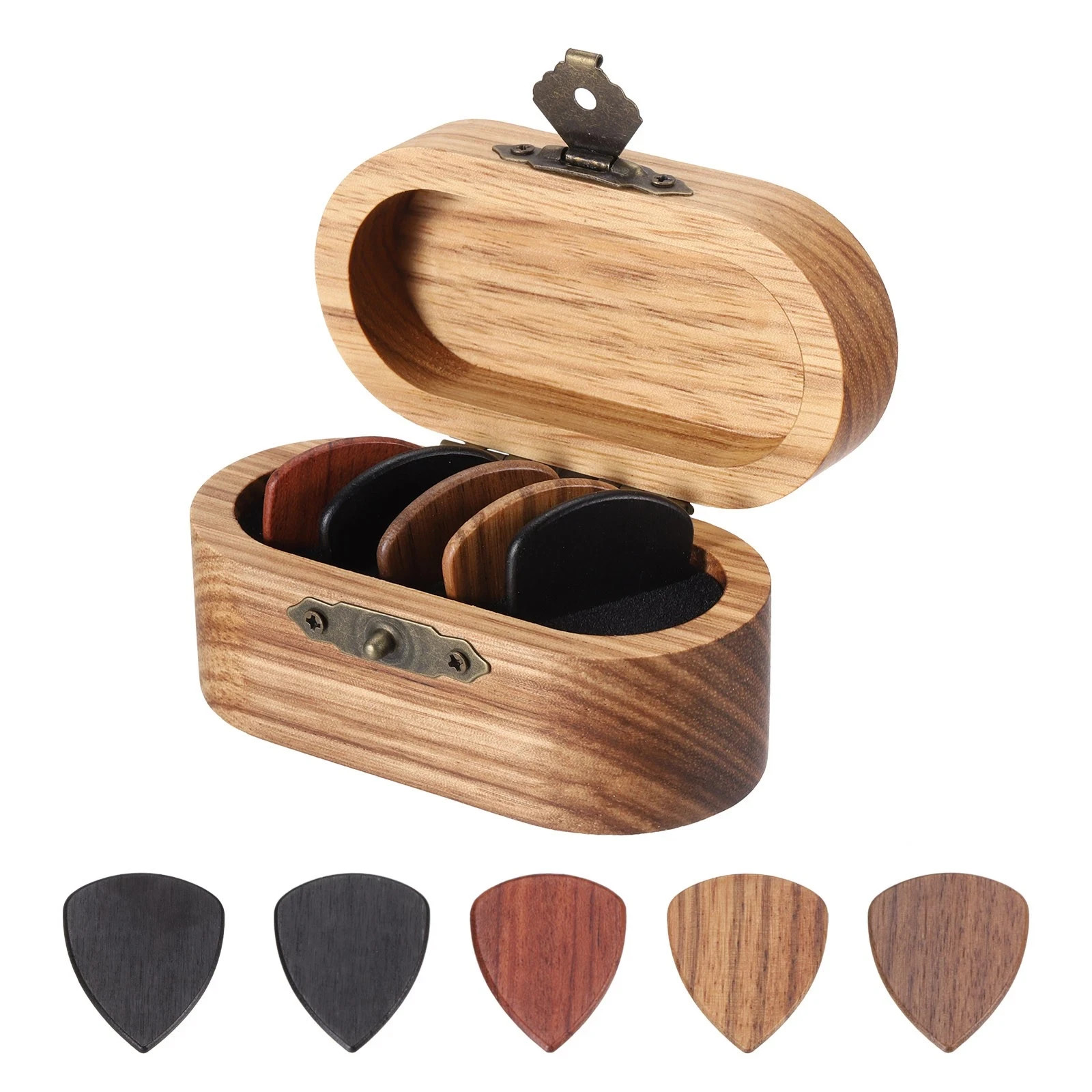 Wood Guitar Pick Holder with 5 Pack Flat Guitar Picks for Guitar Lover,2.5mm