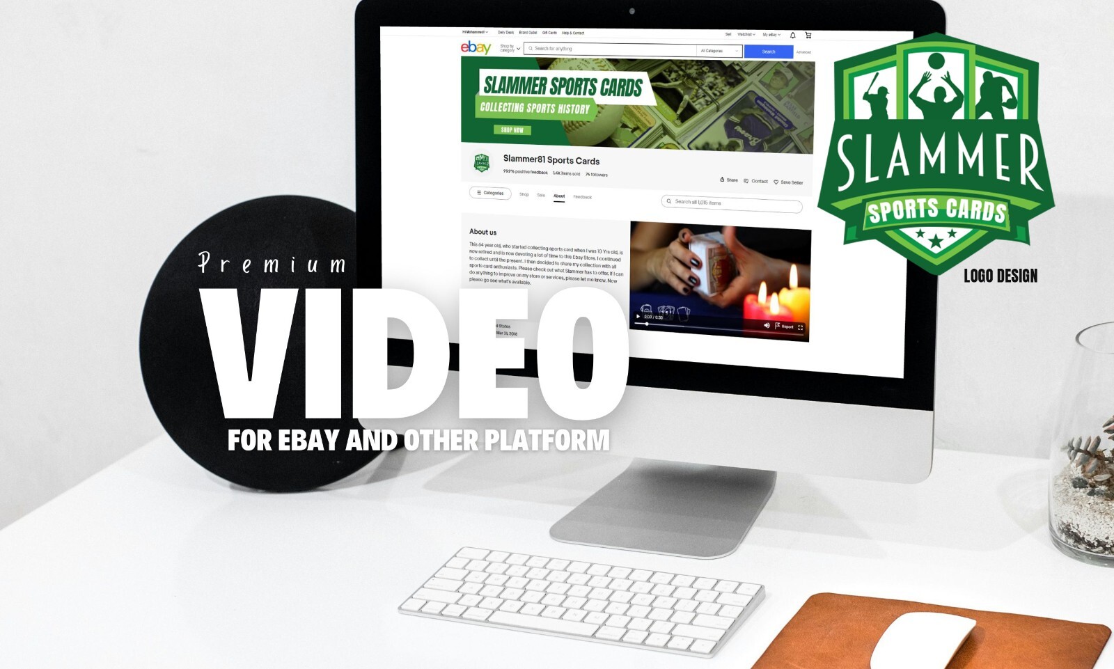 ebay SEO listing template, free logo design and 30 sec video ad for ebay store