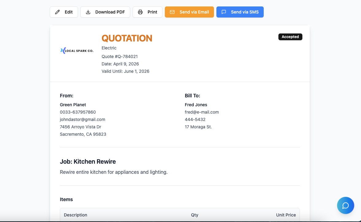 Tradespeople App to buy; Quotes, Invoices, Messages, Stripe, Billing and AI too