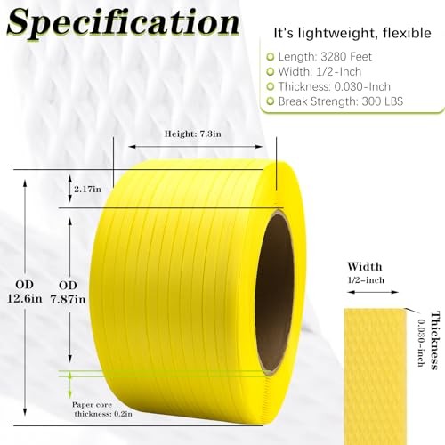 Poly Strapping Roll 1/2″ x 3280′ Yellow Packaging Banding 300lb Break Strength