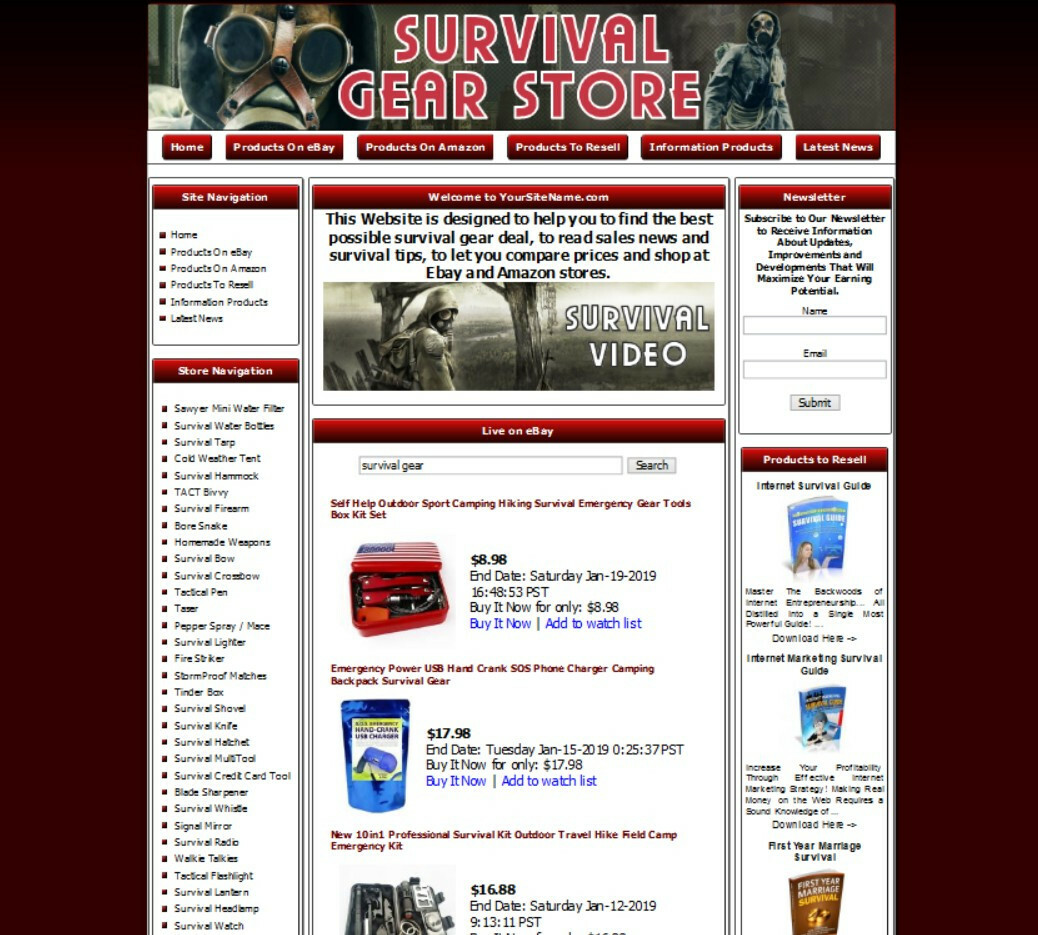 SURVIVAL GEAR STORE Affiliate Website+Amazon+Google Adsense