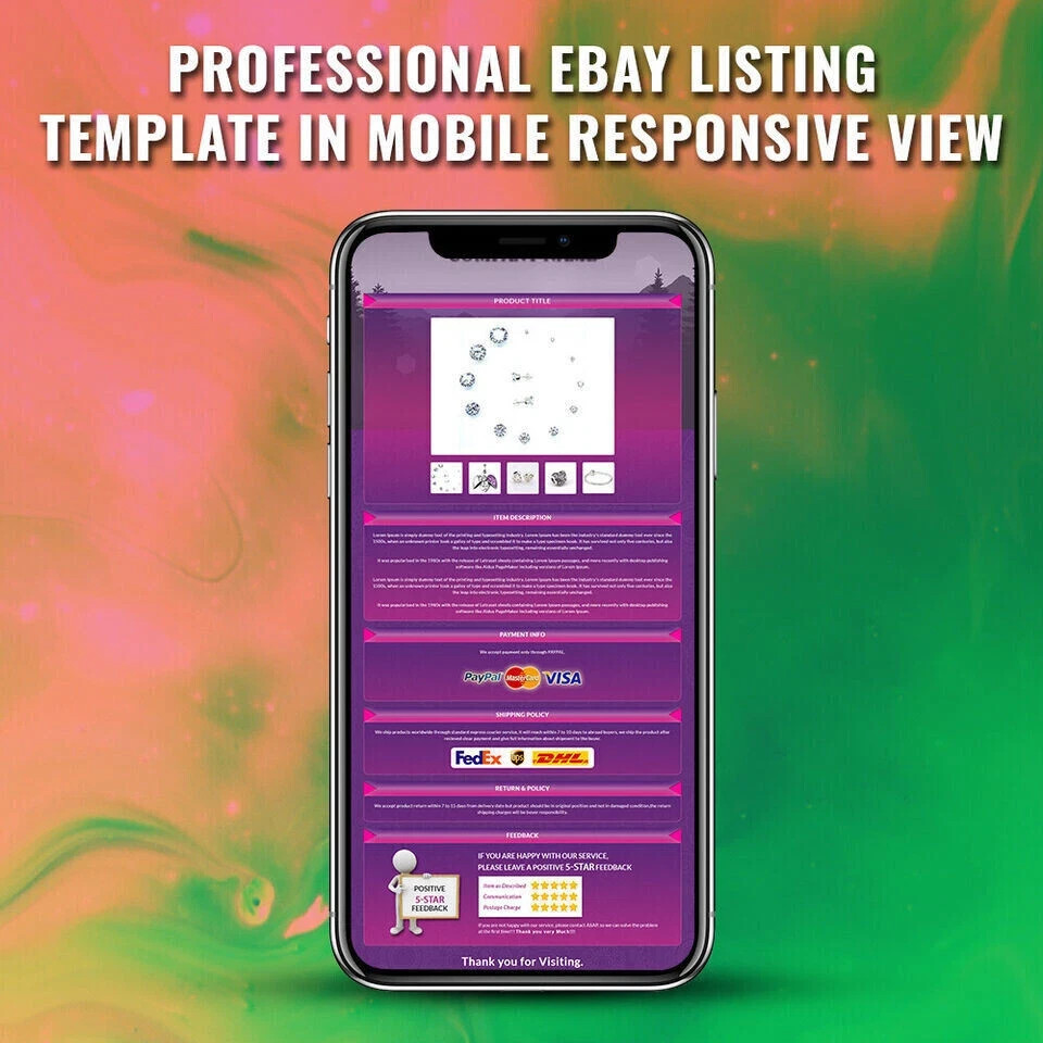 eBay Mobile Responsive eBay Listing Template Auction Template Universal
