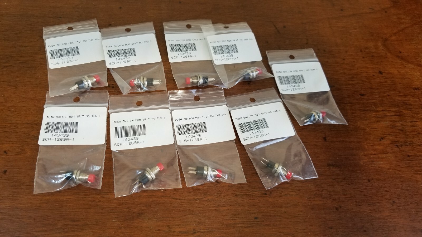 PUSH SWITCH MOM 1P1T NC THR SOL 7MM RED CAP – 10$ LOT OF 9 NEW