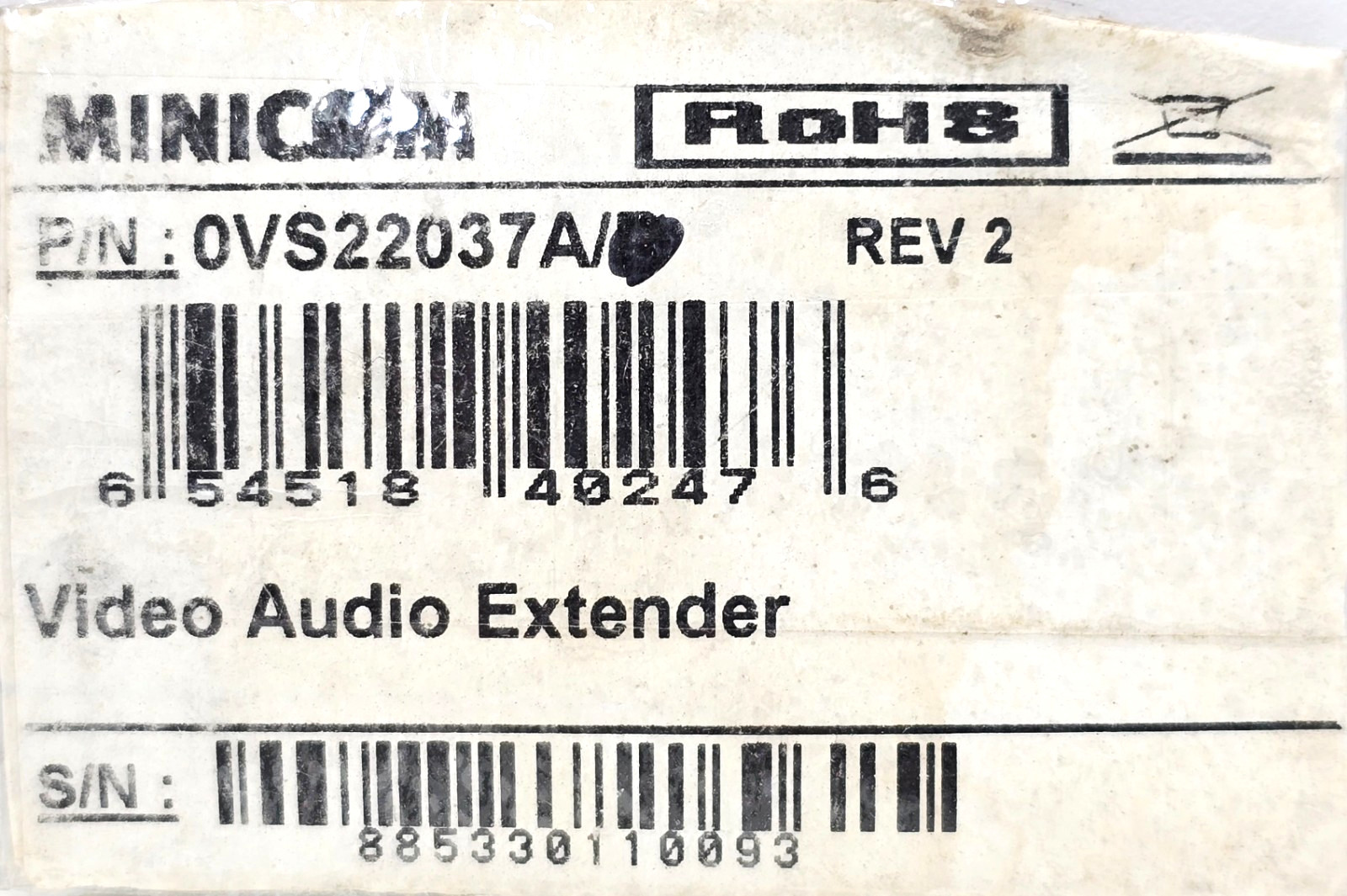 0VS22037A/R MINICOM VIDEO AUDIO EXTENDER