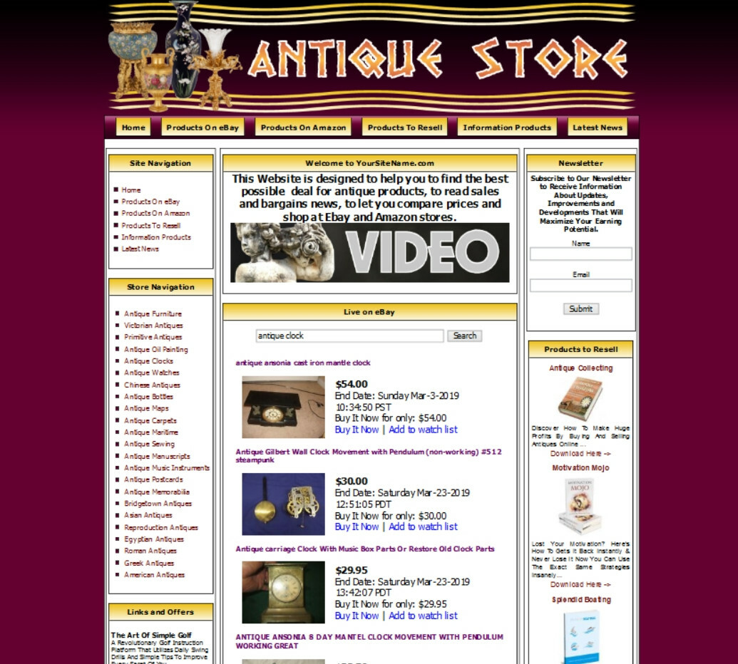 ANTIQUE STORE WEBSITE FOR SALE.Amazon Store Google Youtube Business