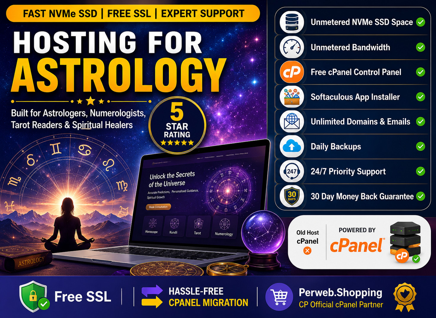 Hosting for Astrology – 🔮 Lightning-Ultra Fast SSD | Free SSL | Only $14.99/Yr