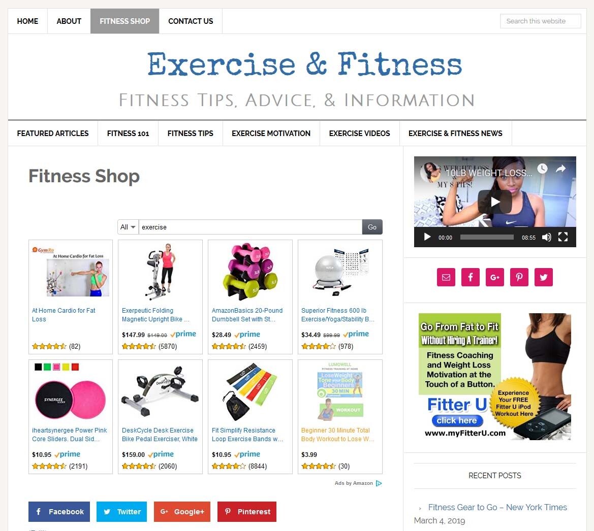 * EXERCISE & FITNESS TIPS * affiliate website for sale w/ DAILY AUTO CONTENT
