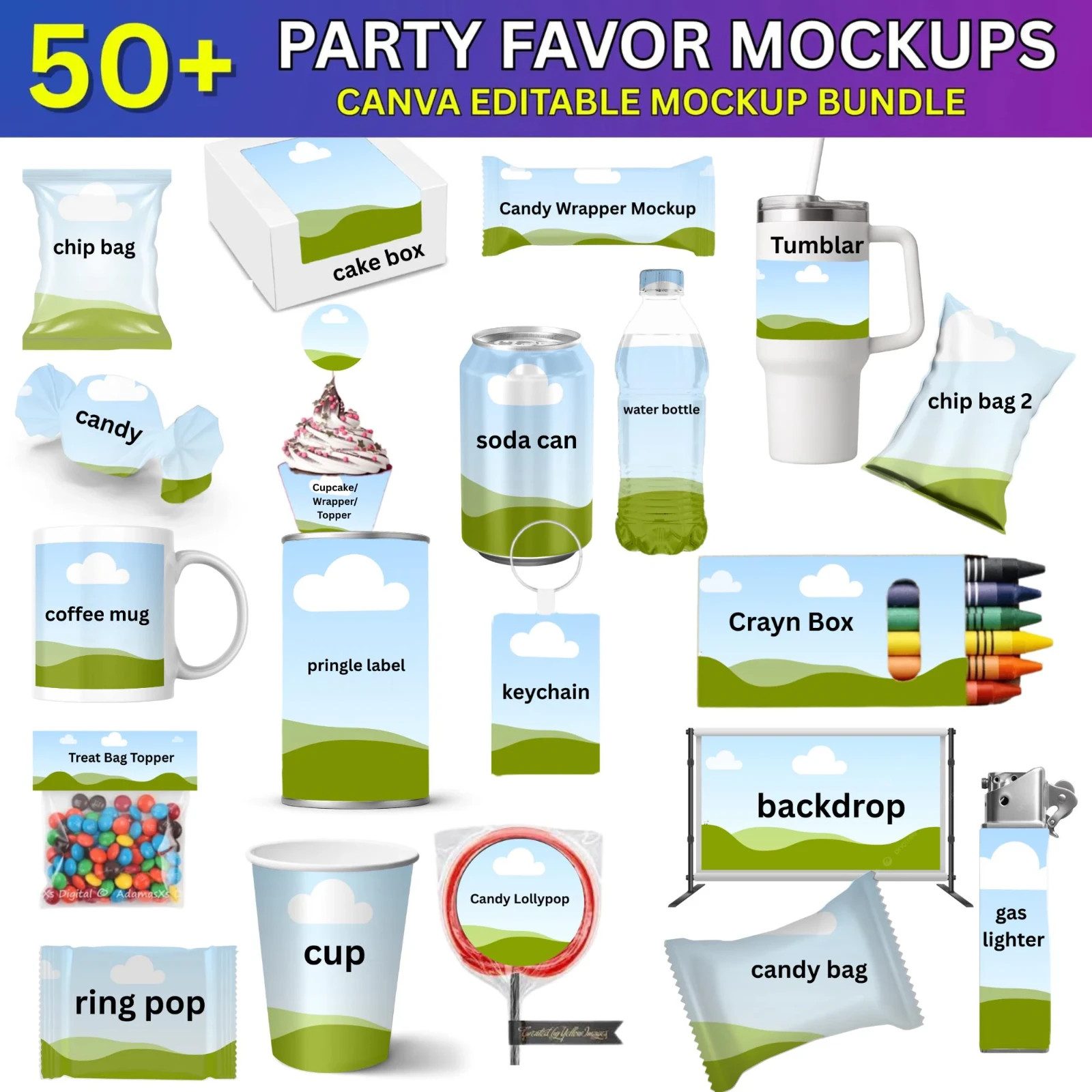 Party Favor Mockup Bundle: Canva Editable Templates (Digital Download)