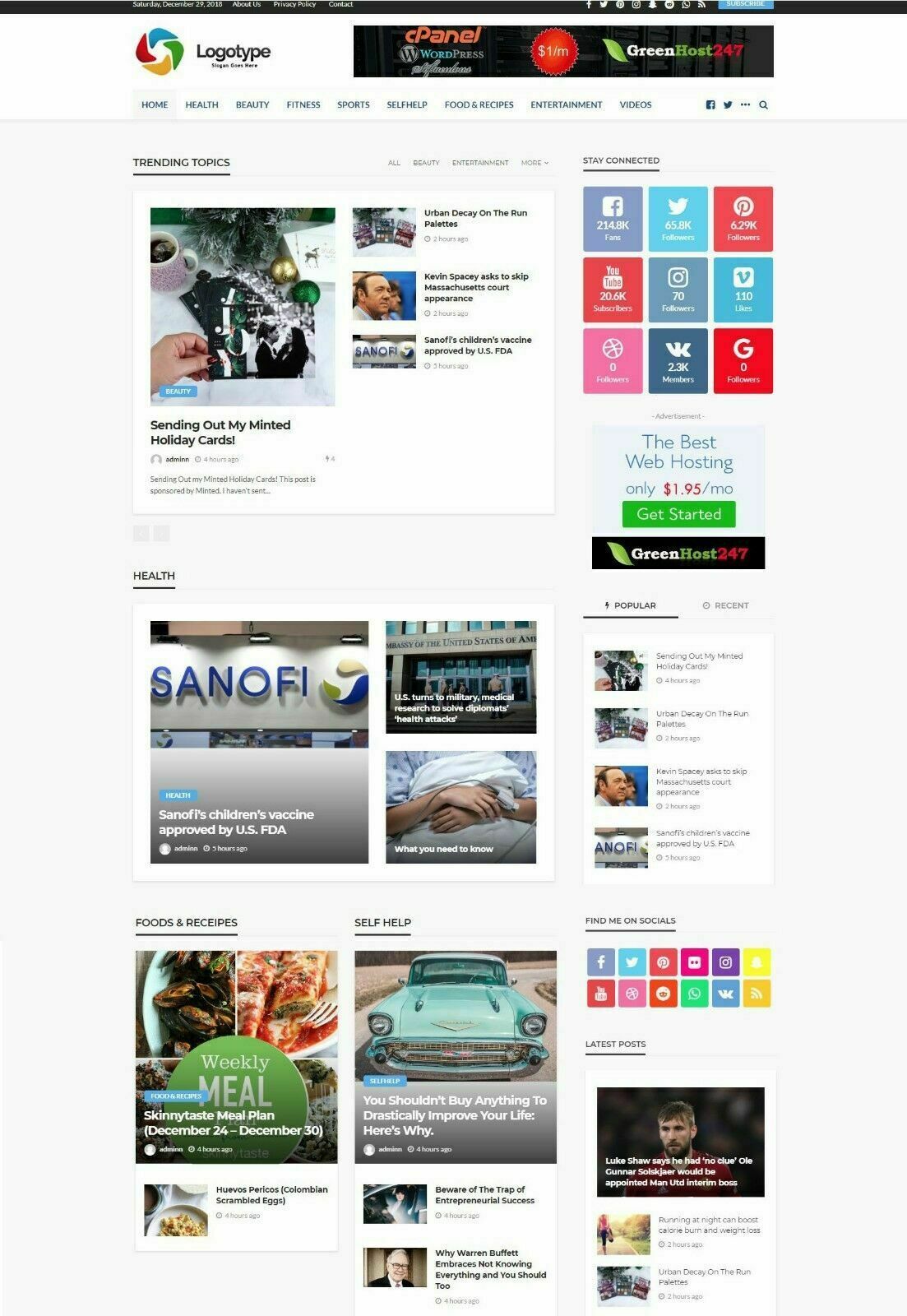 Health Fitness News Website, Auto Update + Free Hosting with SSL