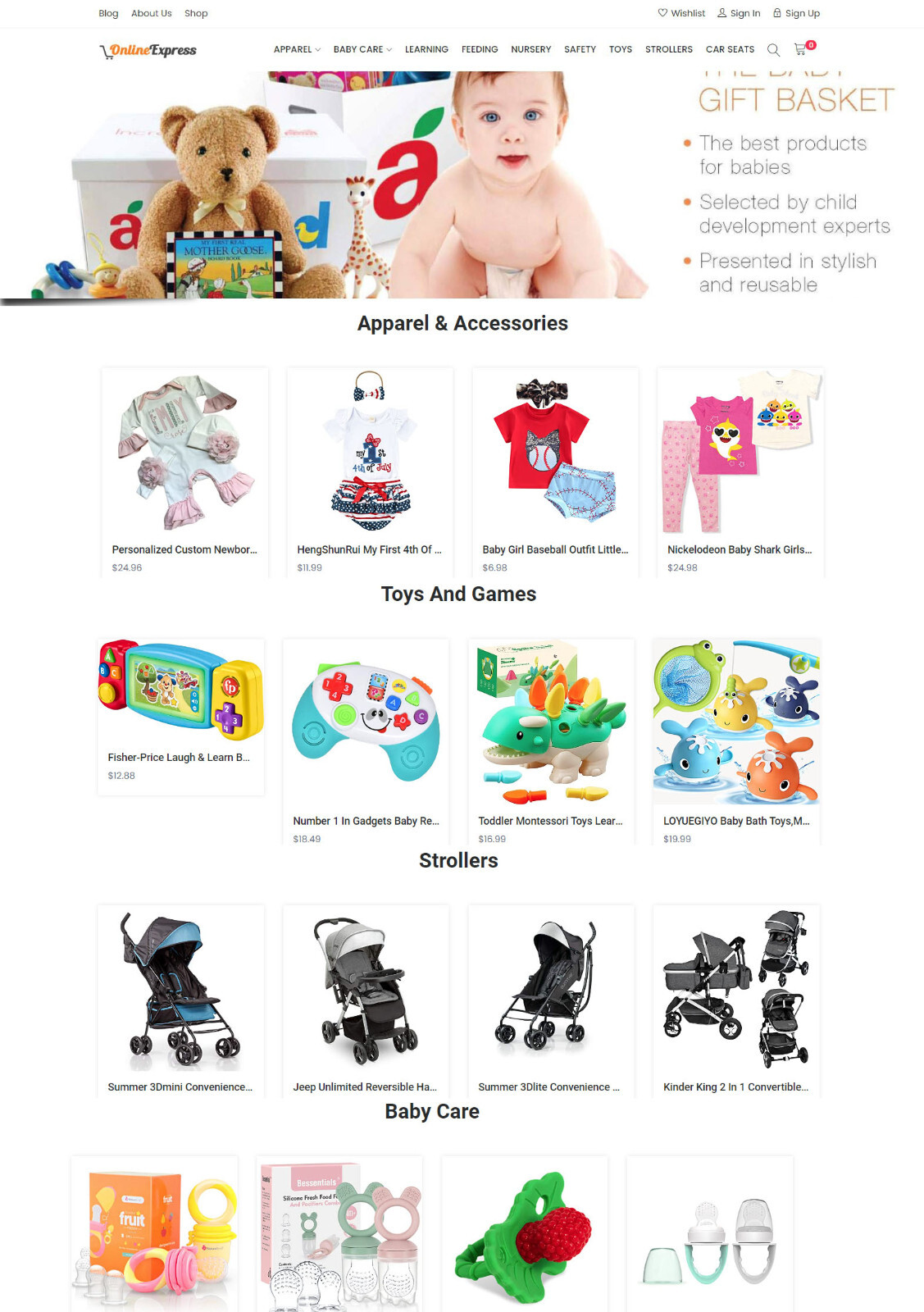 Baby Care, Toys and Games Store, Amazone Affilaite/DropShipping Website