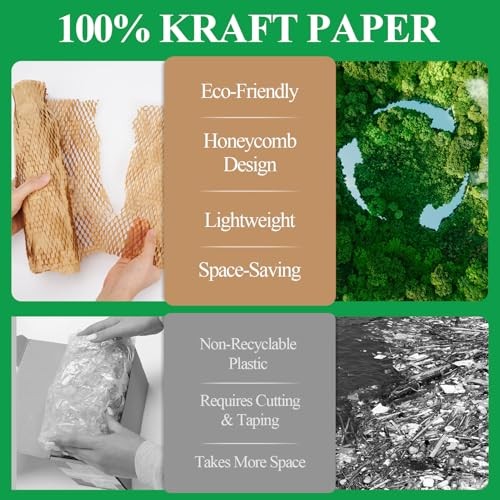 Honeycomb Packing Paper Wrap 12″x60′ Eco Friendly Cushioning for Moving & Shippi