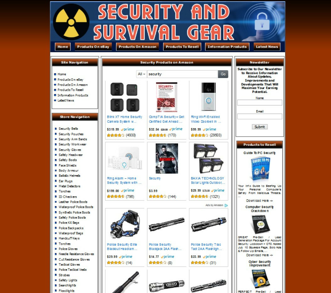 SECURITY AND SURVIVAL GEAR STORE WEBSITE BUSINESS FOR SALE