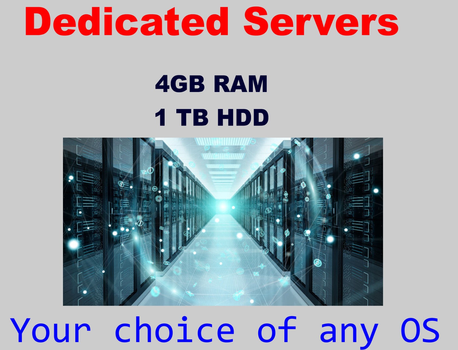 Dedicated Server ANY Operating system 4GB RAM, 1 TB GB HDD, 24hour support