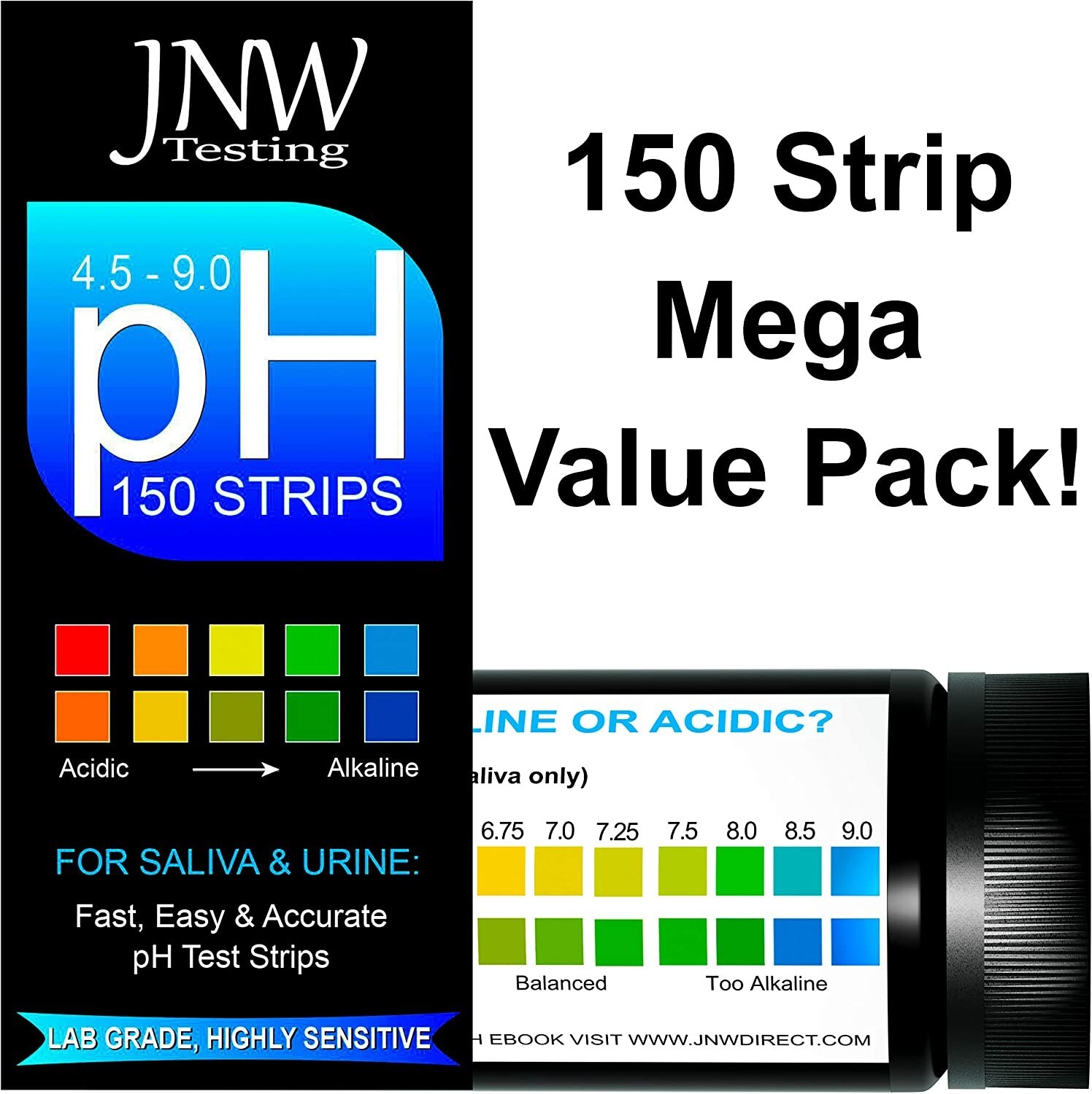 pH Strips for Urine and Saliva Testing – Alkaline 150 Pieces with Ebook NEW