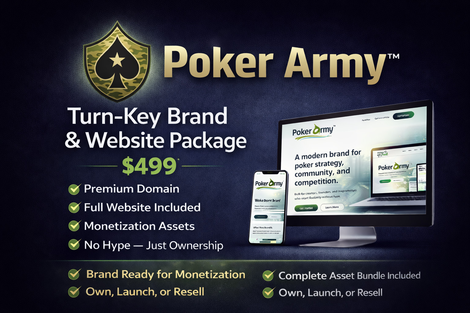 Poker Army™ – Turn-Key Brand + www.Poker.Army Premium Domain & Website Web Asset
