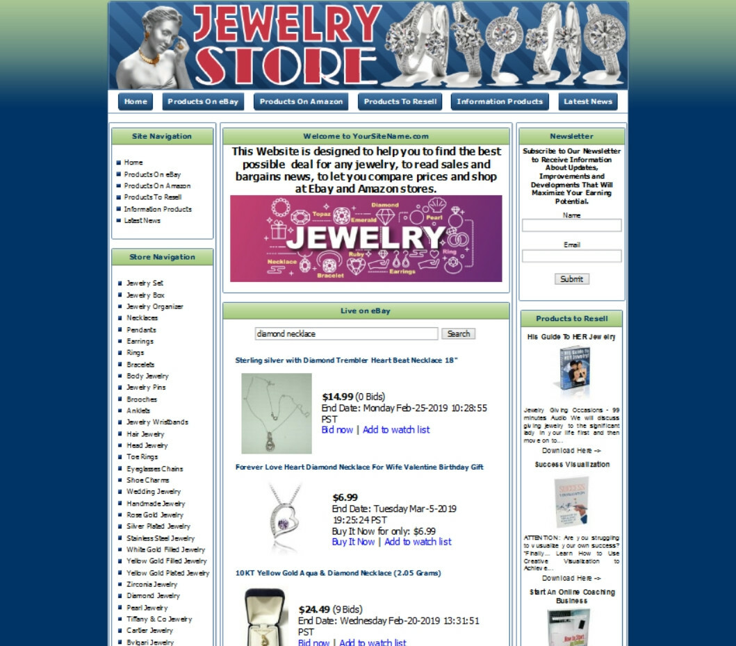 FINE JEWELRY STORE. Work at Home. Affiliate Website Amazon Store+Google