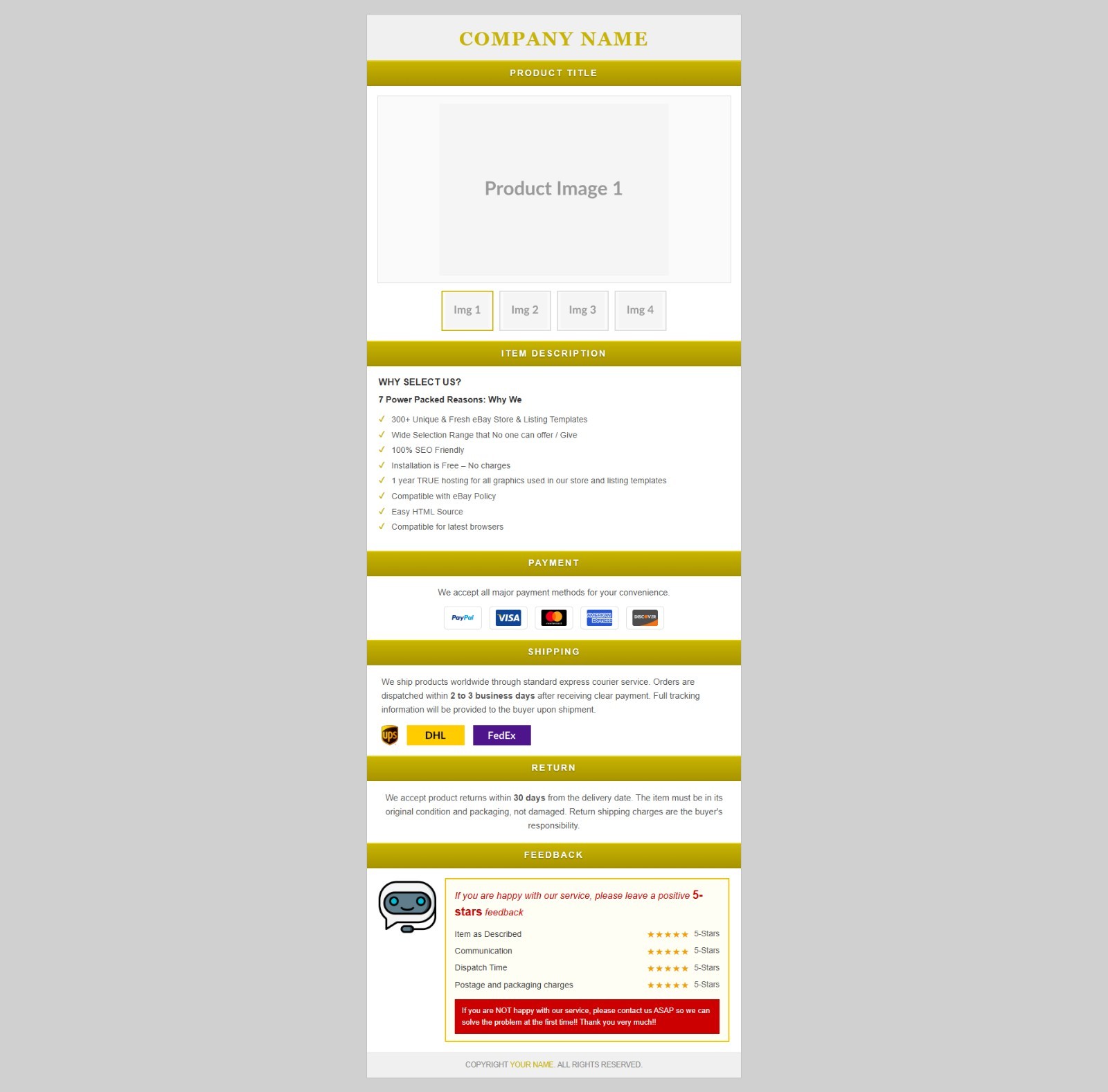 Ebay Listing Template HTML Professional Mobile Responsive Design Universal