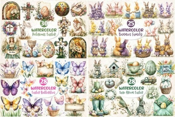 Happy Easter Clipart Huge Bundle