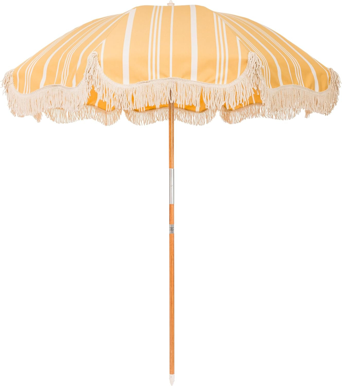 Chic Boho Beach Umbrella – 6′ UPF 50+ with 7′ Wooden Pole for Sun Safety