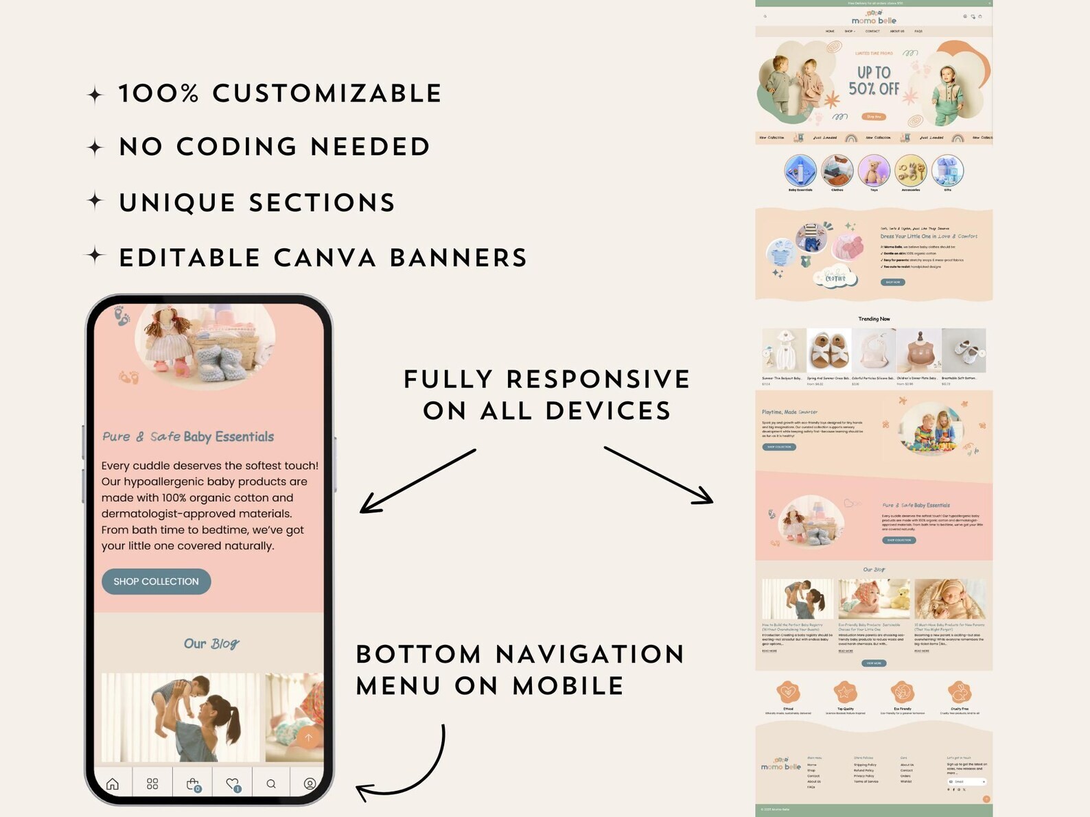 Momo Belle Shopify Theme, Baby Kids Boutique, Baby Store, Shopify Template 2.0