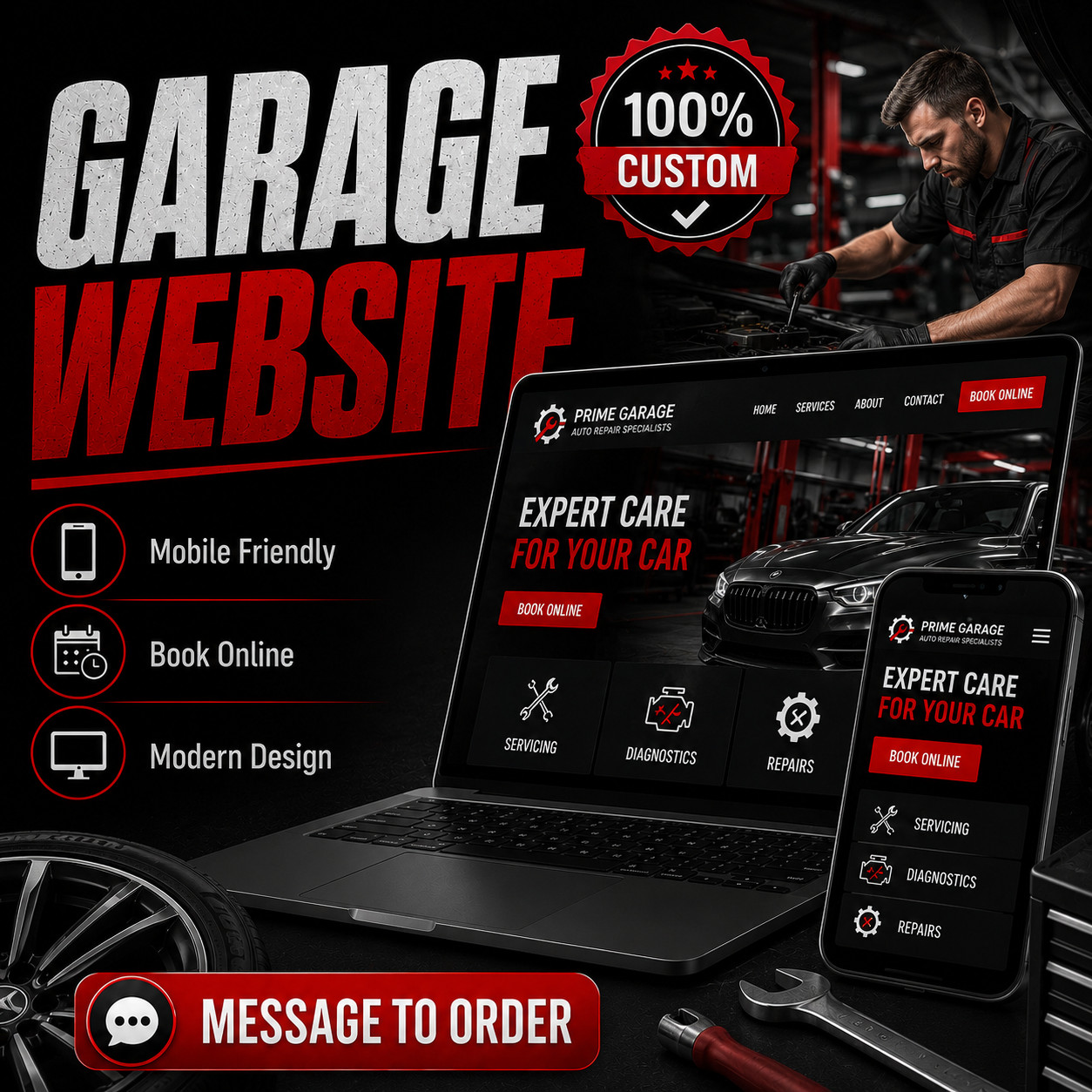 Custom Garage Website Design | Car Repair Mechanic Auto Service Website