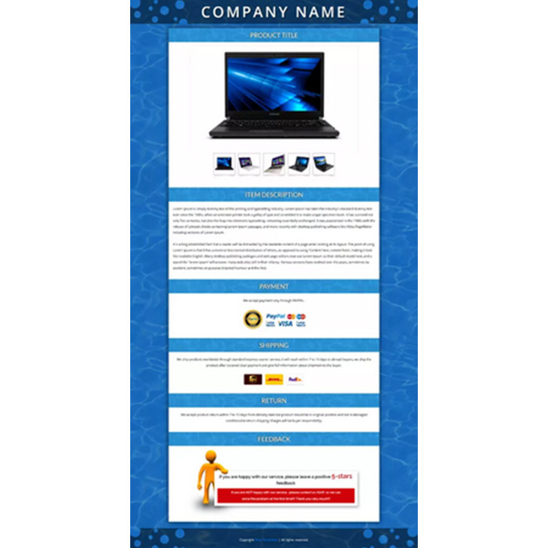 Mobile Responsive eBay Listing Template Auction Gallery Html Professional Design