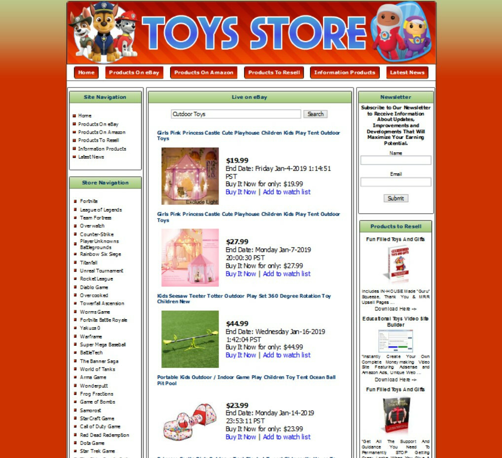 TOYS STORE Affiliate Website. Amazon+Google Adsense+Youtube+Automated News