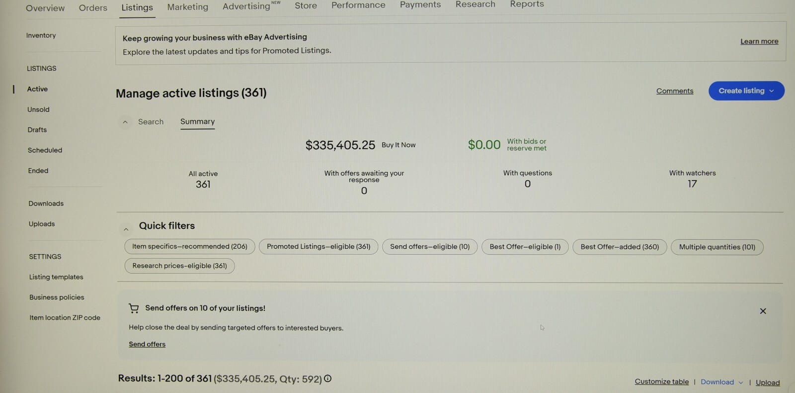 eBay store Inventory for sale – 200 items – 300 pieces – listed for $210,000