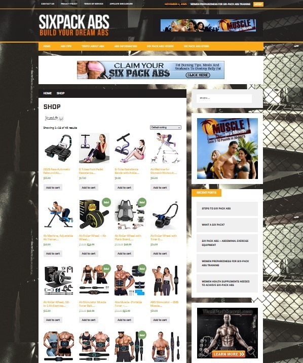 Six Pack Abs Workout Drop shipping /Affiliate Website + Free Hosting