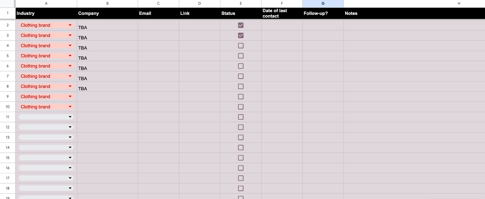 Outreach & Cold Email Contact List Template | Google Sheets Tracker