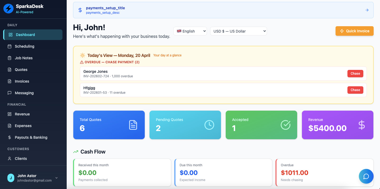 Tradespeople App to buy; Quotes, Invoices, Messages, Stripe, Billing and AI too