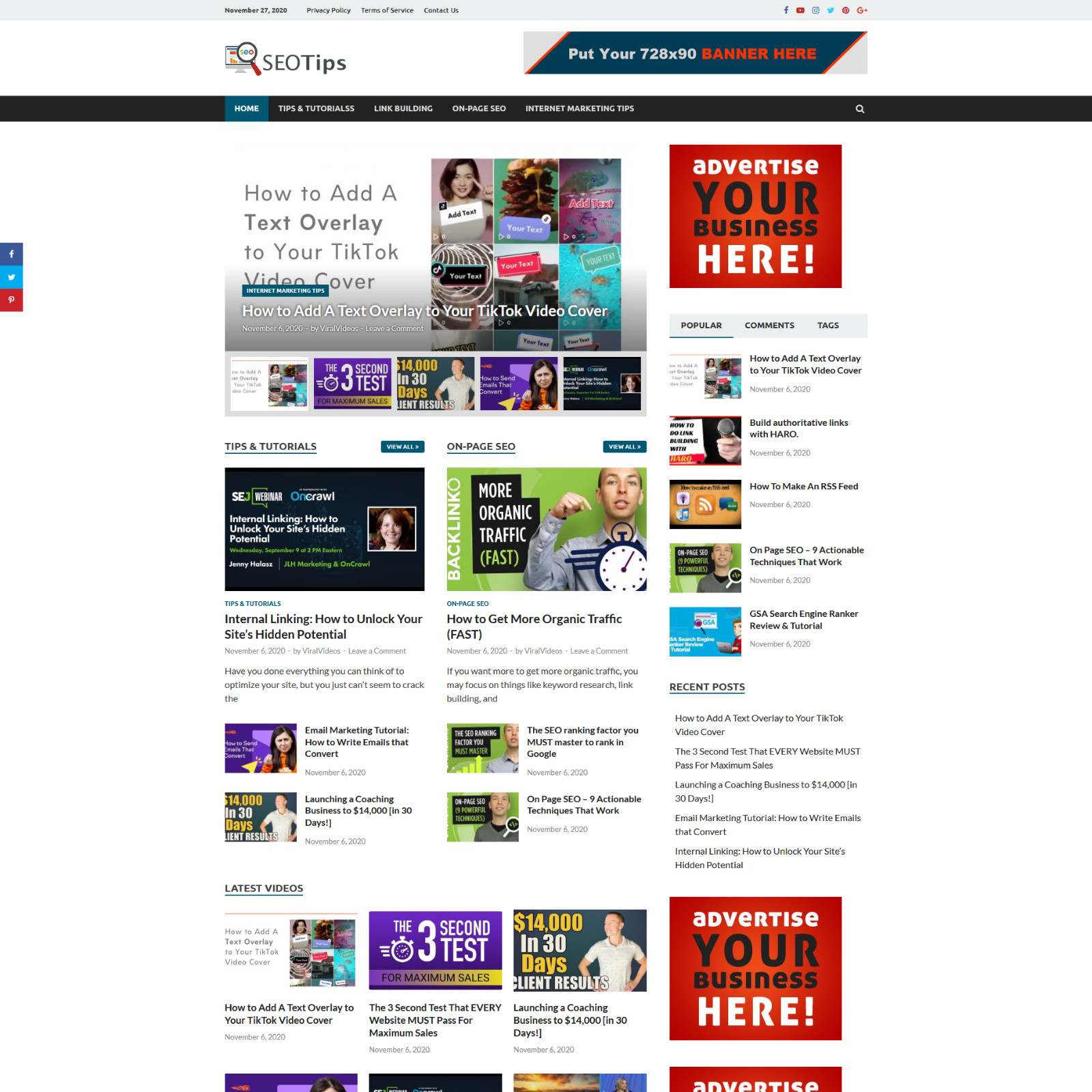 Fully Automated SEO Tips Video Website