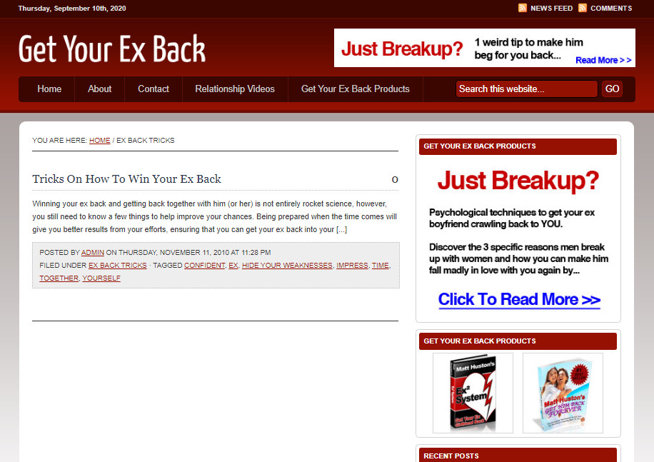Get Your Ex-Back Blog Ready Made Affiliate Website – Free Hosting / Setup